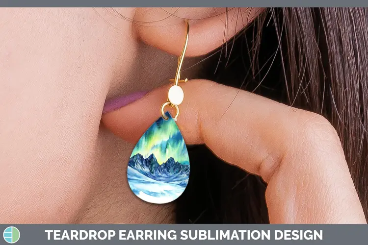 Watercolor Northern Lights Teardrop Earrings Sublimation Ear
