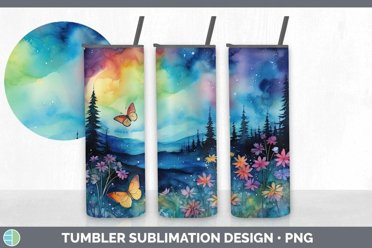 Watercolor Northern Lights Tumbler Sublimation 20 oz Skinny