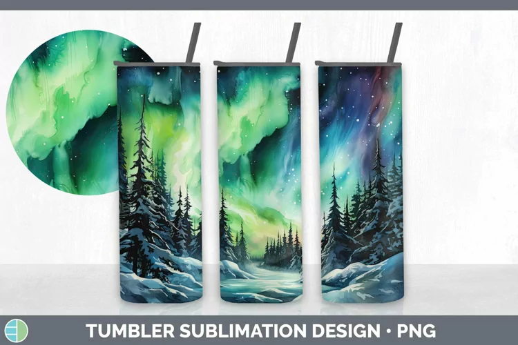 Watercolor Northern Lights Tumbler Sublimation 20 oz Skinny