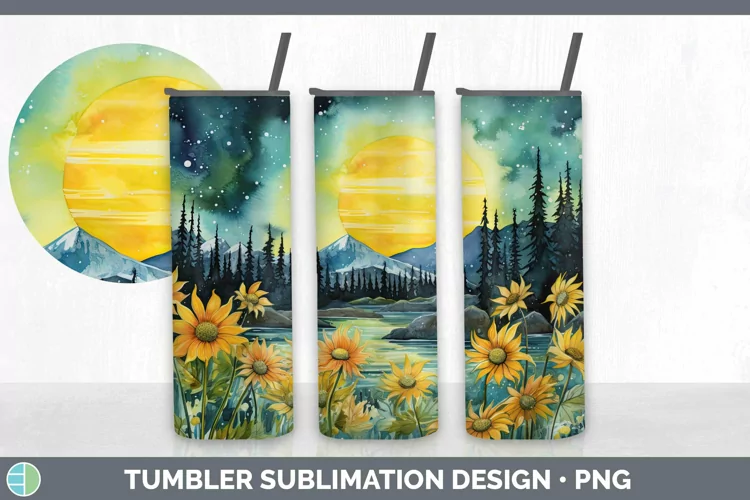 Watercolor Northern Lights Tumbler Sublimation 20 oz Skinny