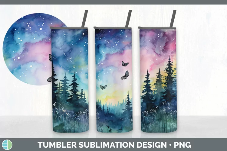 Watercolor Northern Lights Tumbler Sublimation 20 oz Skinny