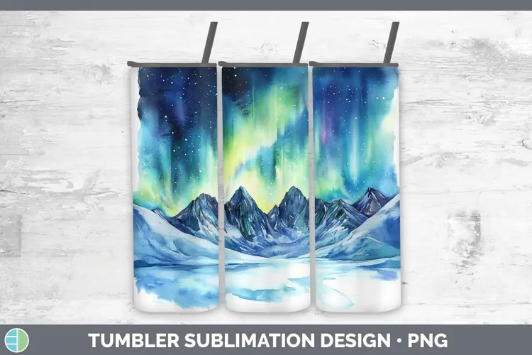 Watercolor Northern Lights Tumbler Sublimation 20 oz Skinny