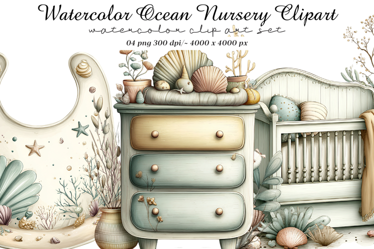 Watercolor Ocean Nursery Clipart