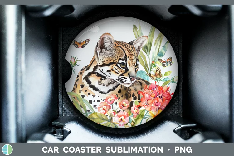 Watercolor Ocelot Car Coaster Sublimation Coaster Designs