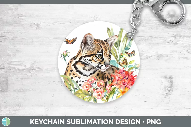Watercolor Ocelot Keychain Sublimation Keyring Designs