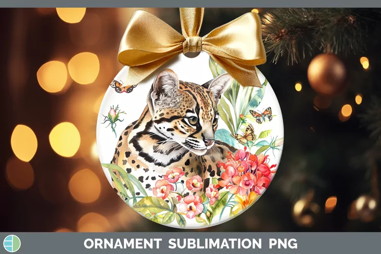 Watercolor Ocelot Ornament Sublimation Bauble Designs