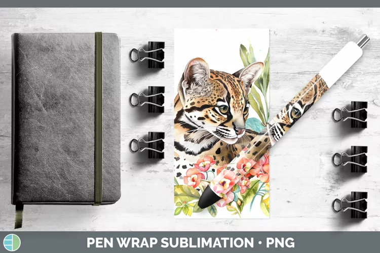 Watercolor Ocelot Pen Wrap Sublimation Epoxy Pen Designs