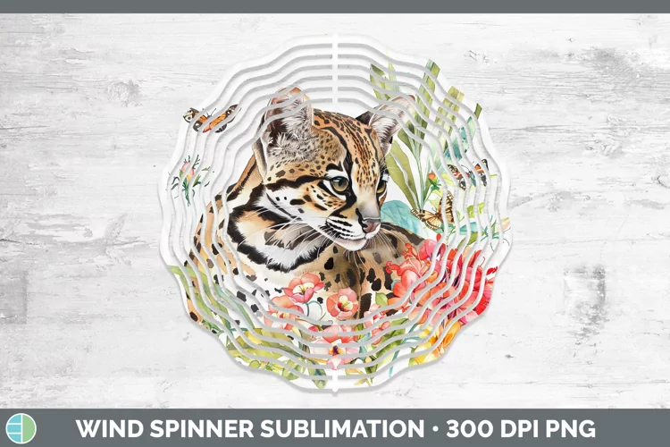 Watercolor Ocelot Wind Spinner Sublimation Spinner Designs