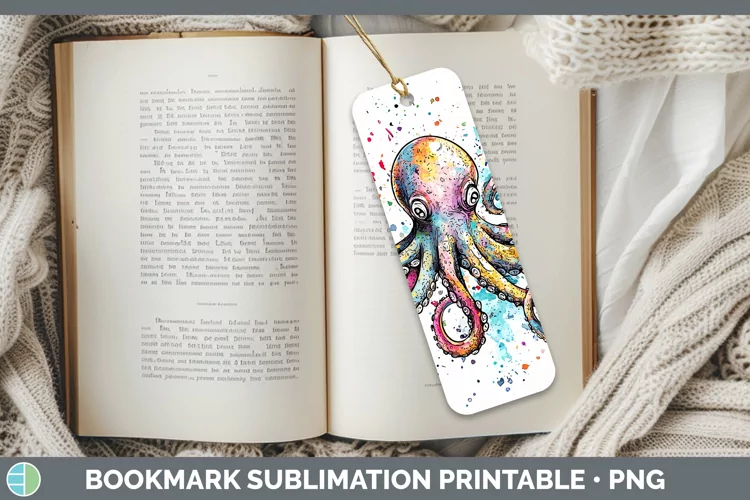 Watercolor Octopus Bookmark Sublimation Printable Designs