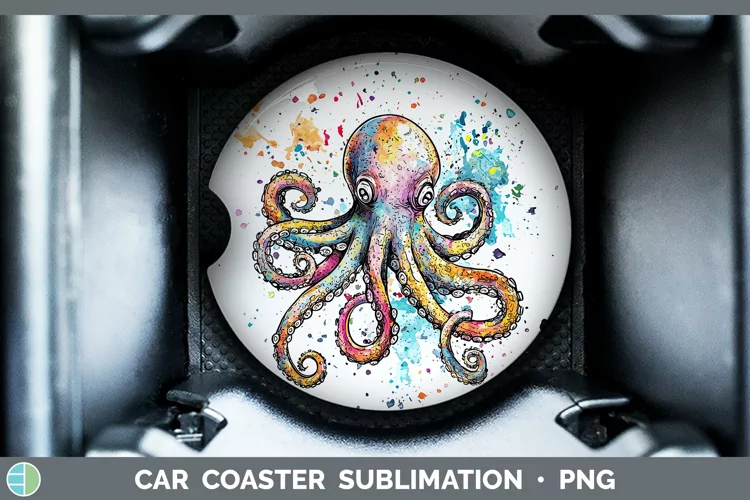 Watercolor Octopus Car Coaster Sublimation Designs