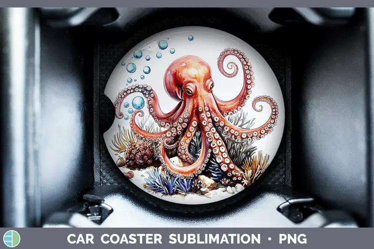 Watercolor Octopus Car Coaster Sublimation Designs