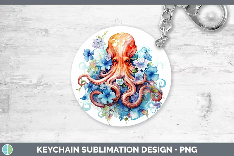 Watercolor Octopus Keychain | Sublimation Keyring Designs