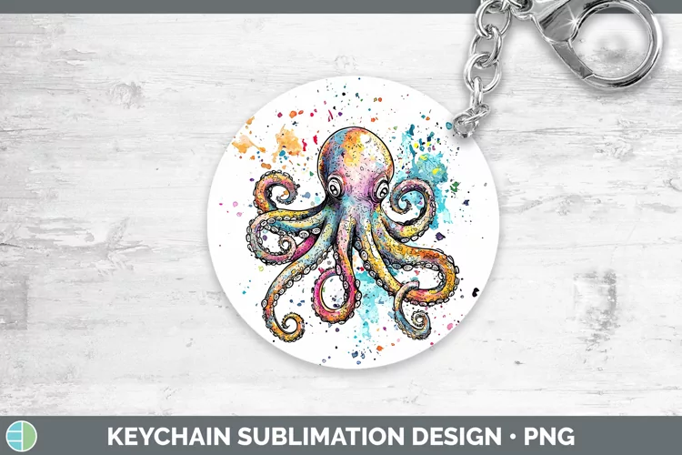 Watercolor Octopus Keychain Sublimation Keyring Designs