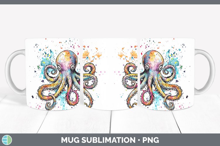 Watercolor Octopus Mug Wrap Sublimation Coffee Cup Designs