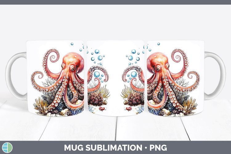 Watercolor Octopus Mug Wrap Sublimation Coffee Cup Designs