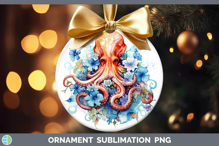 Watercolor Octopus Ornament | Sublimation Bauble Designs