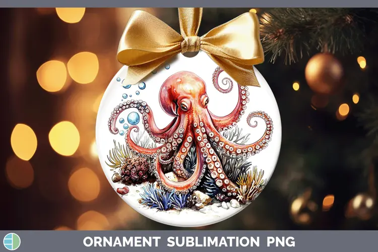 Watercolor Octopus Ornament Sublimation Bauble Designs