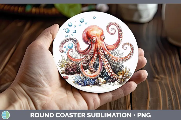 Watercolor Octopus Round Coaster Sublimation Coaster Designs