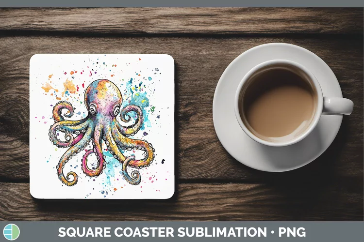 Watercolor Octopus Square Coaster Sublimation Coaster Design