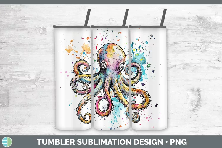 Watercolor Octopus Tumbler Sublimation 20 oz Skinny Tumbler