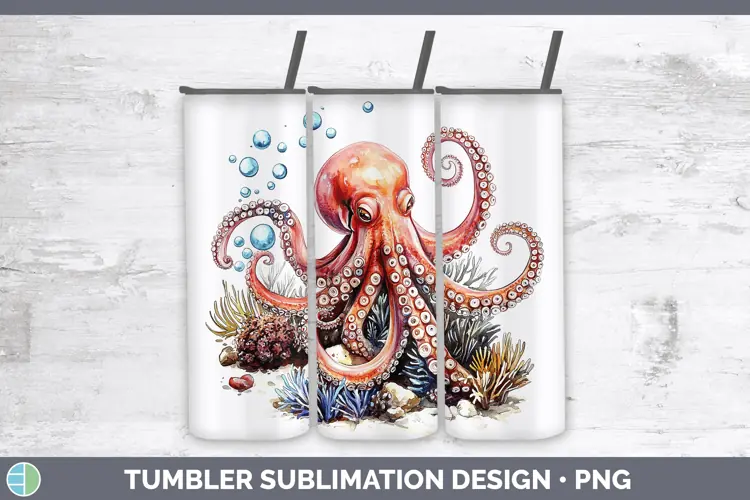 Watercolor Octopus Tumbler Sublimation 20 oz Skinny Tumbler