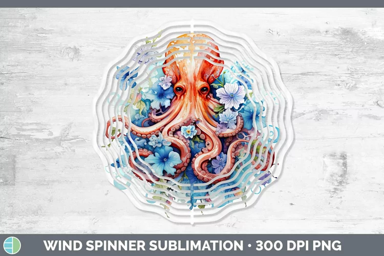 Watercolor Octopus Wind Spinner Sublimation Spinner Designs