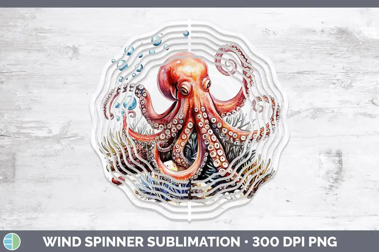 Watercolor Octopus Wind Spinner Sublimation Spinner Designs