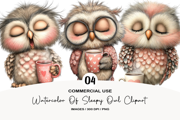 Watercolor Of Sleepy Owl Clipart