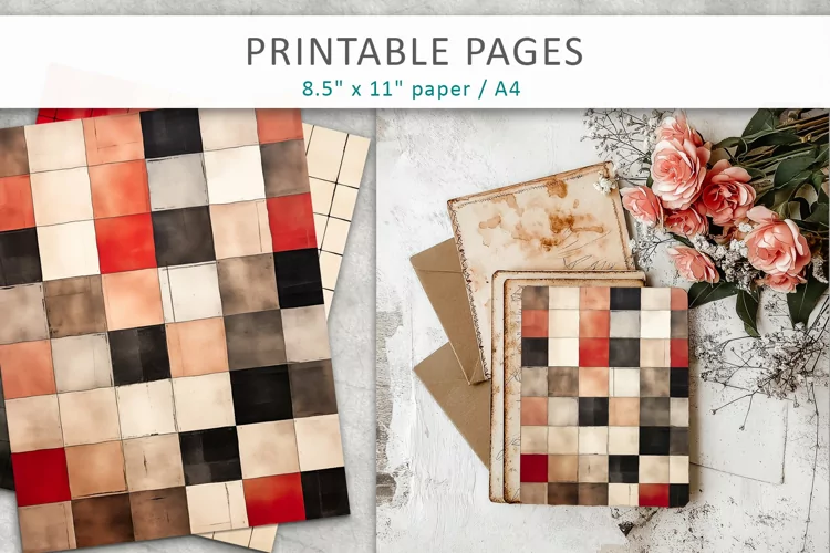 Watercolor junk journal pages, scrapbook paper