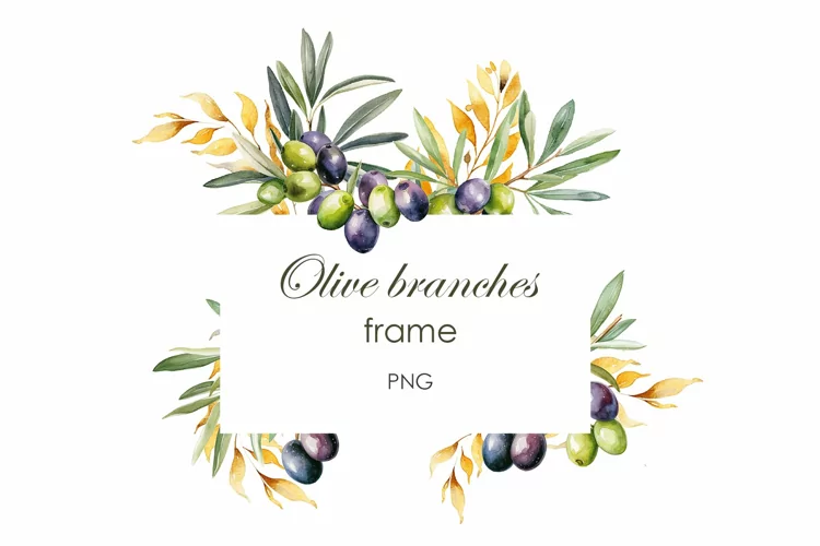 Watercolor Olive branches frame PNG