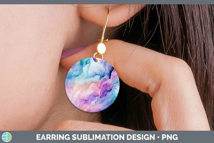 Watercolor Opal Round Earrings Sublimation Earrings Designs