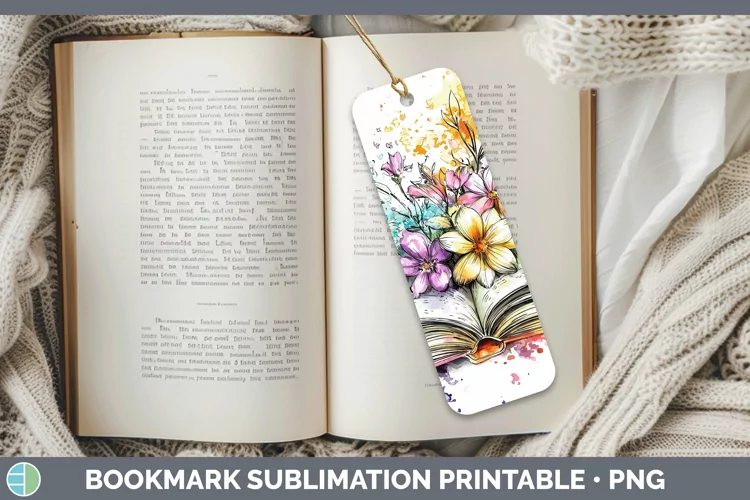 Watercolor Open Book Bookmark Sublimation Printable Designs