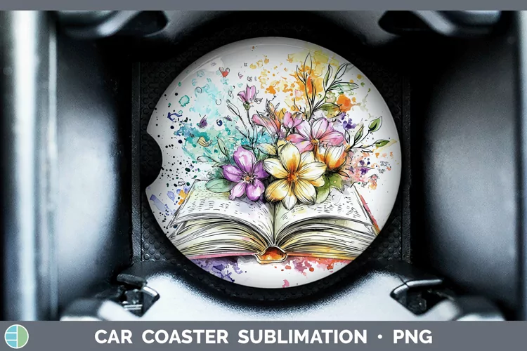 Watercolor Open Book Car Coaster Sublimation Designs