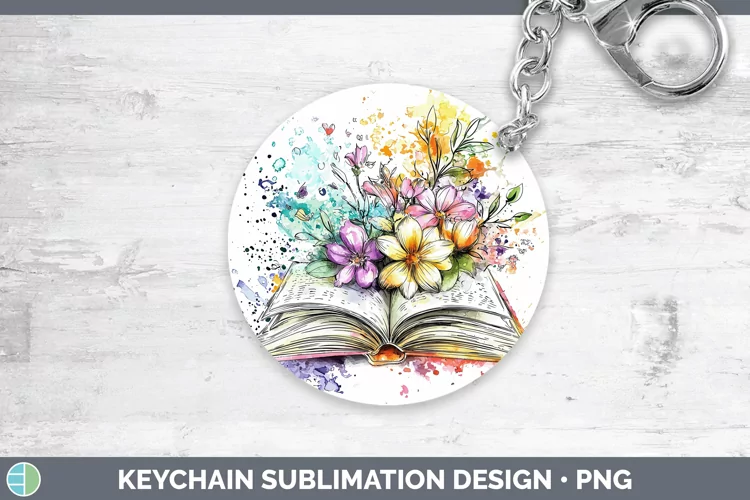 Watercolor Open Book Keychain Sublimation Keyring Designs