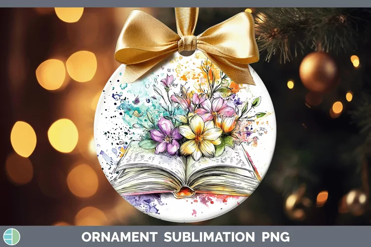 Watercolor Open Book Ornament Sublimation Bauble Designs
