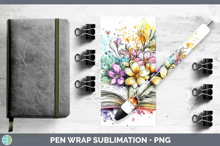 Watercolor Open Book Pen Wrap Sublimation Pen Designs