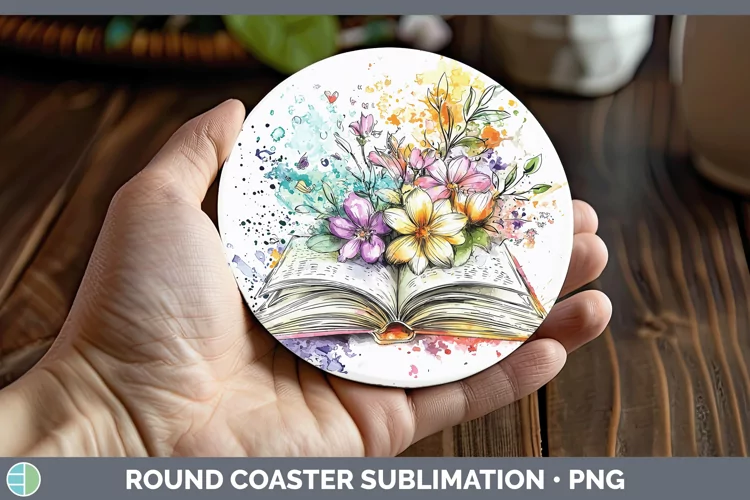 Watercolor Open Book Round Coaster Sublimation Coaster Desig