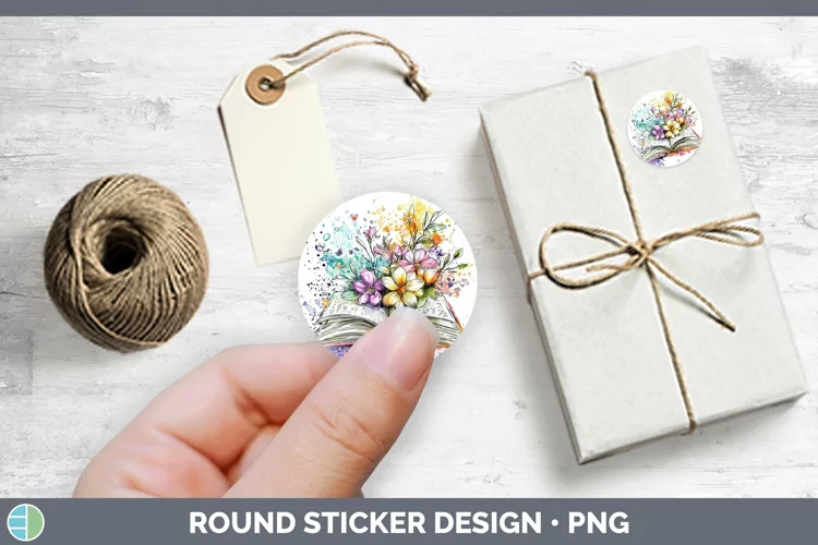 Watercolor Open Book Stickers | Round Labels Designs