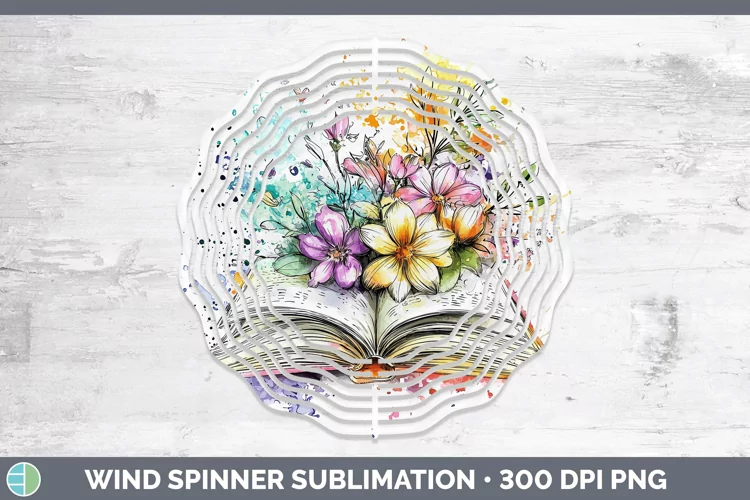 Watercolor Open Book Wind Spinner Sublimation Spinner Design