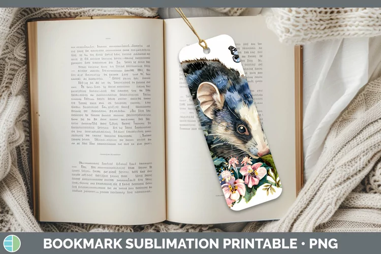 Watercolor Opossum Bookmark Sublimation Printable Designs