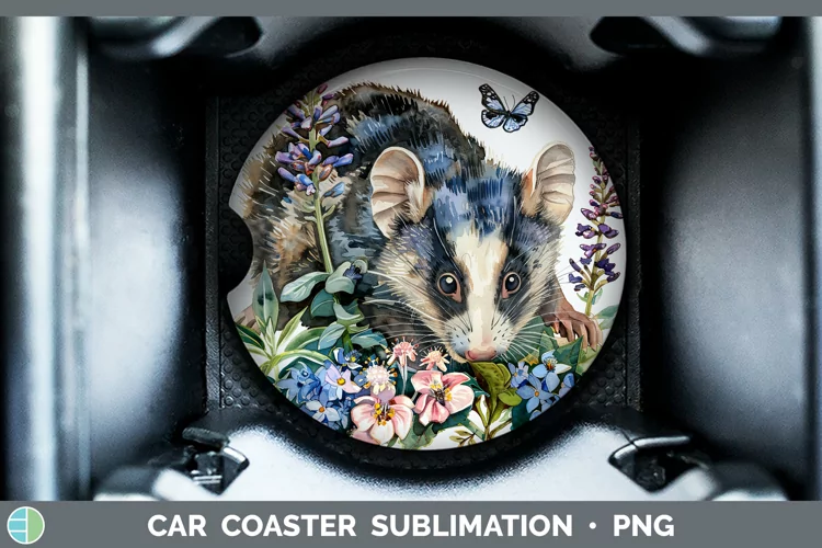Watercolor Opossum Car Coaster Sublimation Coaster Designs