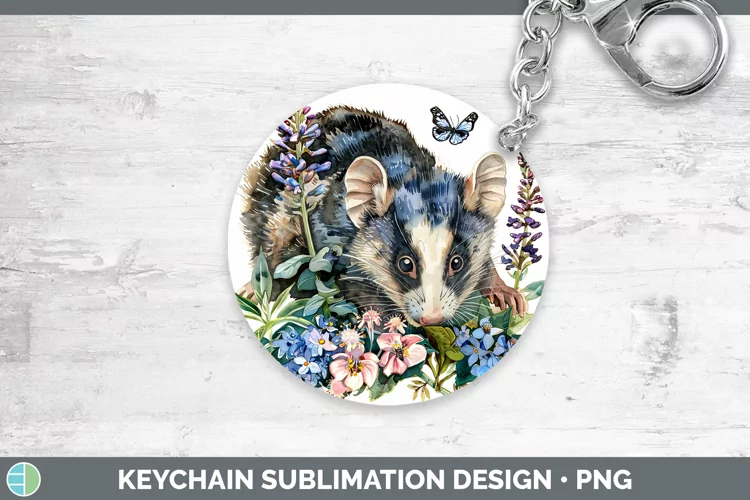 Watercolor Opossum Keychain Sublimation Keyring Designs