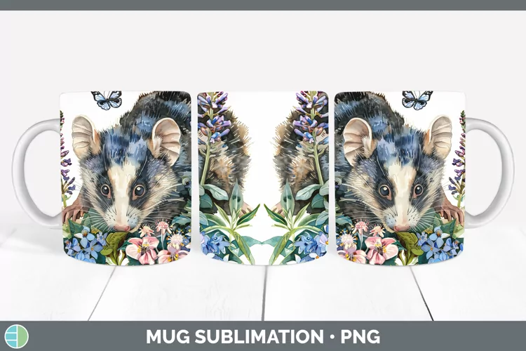 Watercolor Opossum Mug Wrap Sublimation Coffee Cup Designs