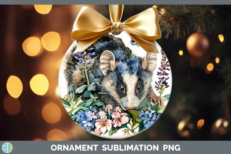 Watercolor Opossum Ornament Sublimation Bauble Designs