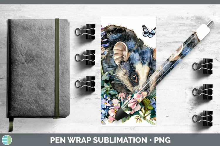 Watercolor Opossum Pen Wrap Sublimation Epoxy Pen Designs