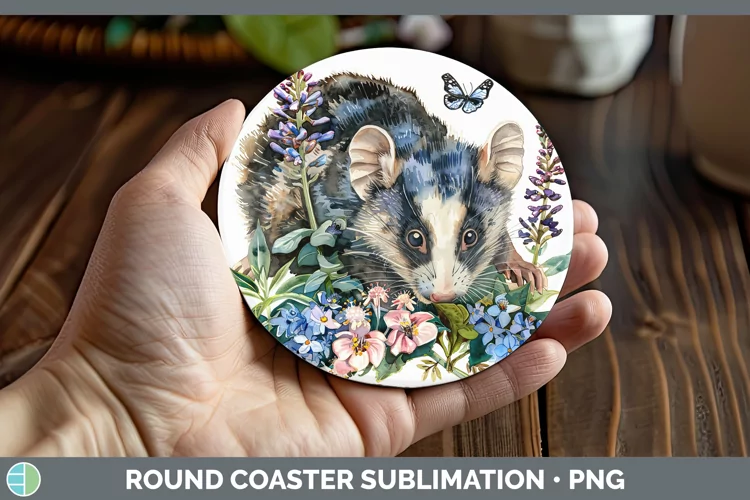 Watercolor Opossum Round Coaster Sublimation Coaster Designs