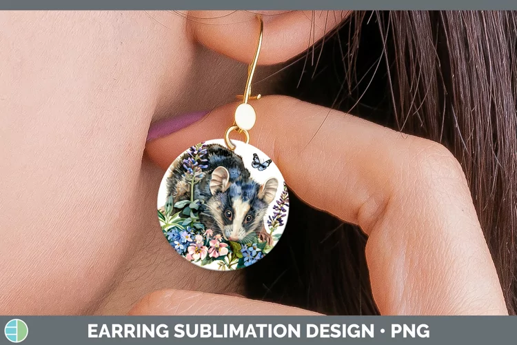 Watercolor Opossum Round Earrings Sublimation Earrings Desig