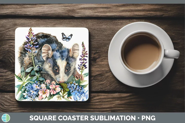 Watercolor Opossum Square Coaster Sublimation Coaster Design