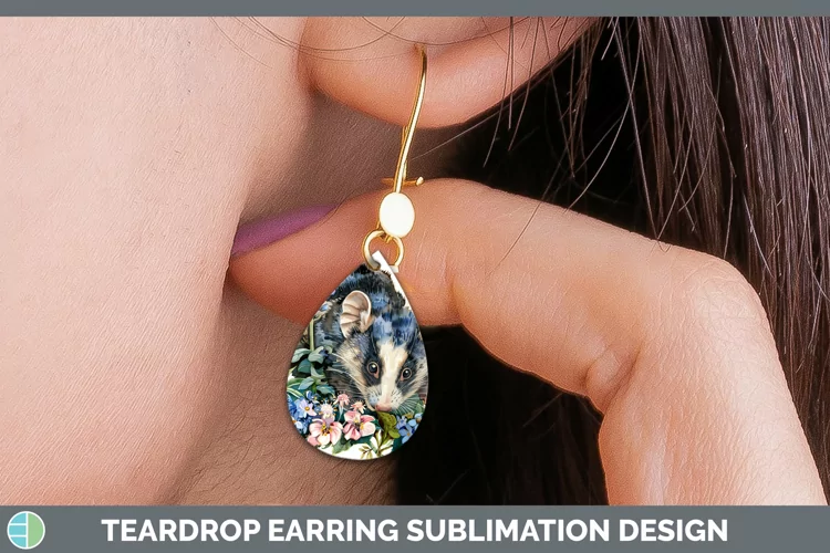 Watercolor Opossum Teardrop Earrings Sublimation Earrings De