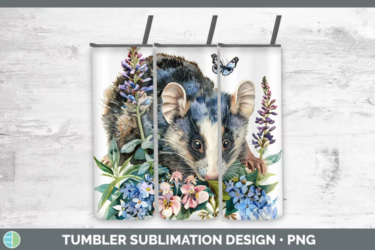 Watercolor Opossum Tumbler Sublimation 20 oz Skinny Tumbler